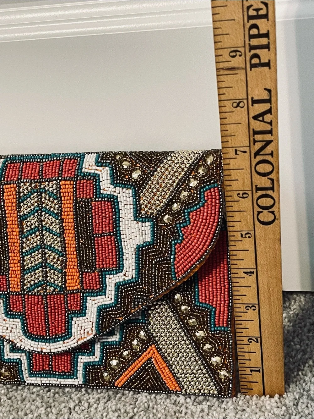 Embellished Geometric Bead Envelope Clutch - Grey, Black Orange